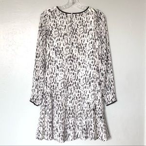 Reiss Black/White Finlay Printed Long Sleeves Frill-hem Short Dress
